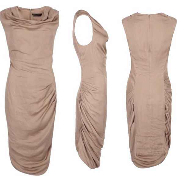 ALLSAINTS SPITAFIELDS CONTOUR DRESS ANTIQUE GOLD SIZE 6 US NEW - Picture 4 of 6